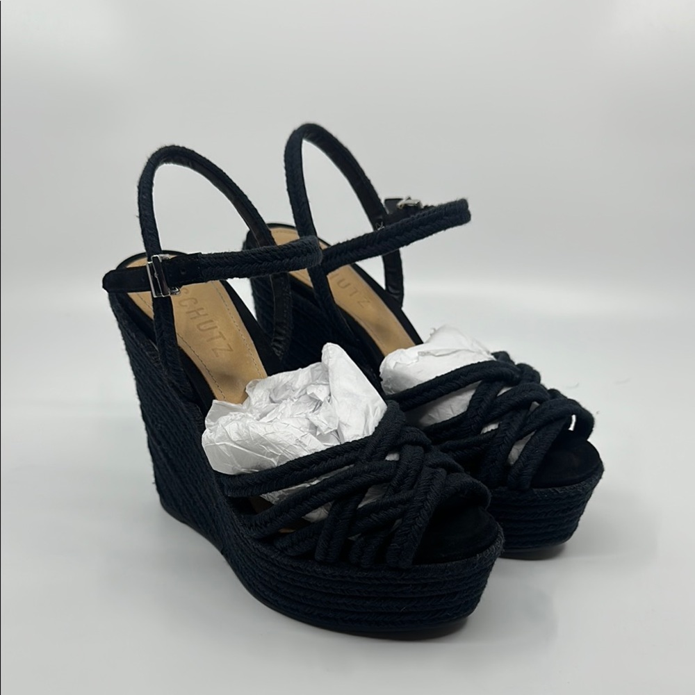 SCHUTZ Black LEA Wedge Sandals, Sz 5 B
